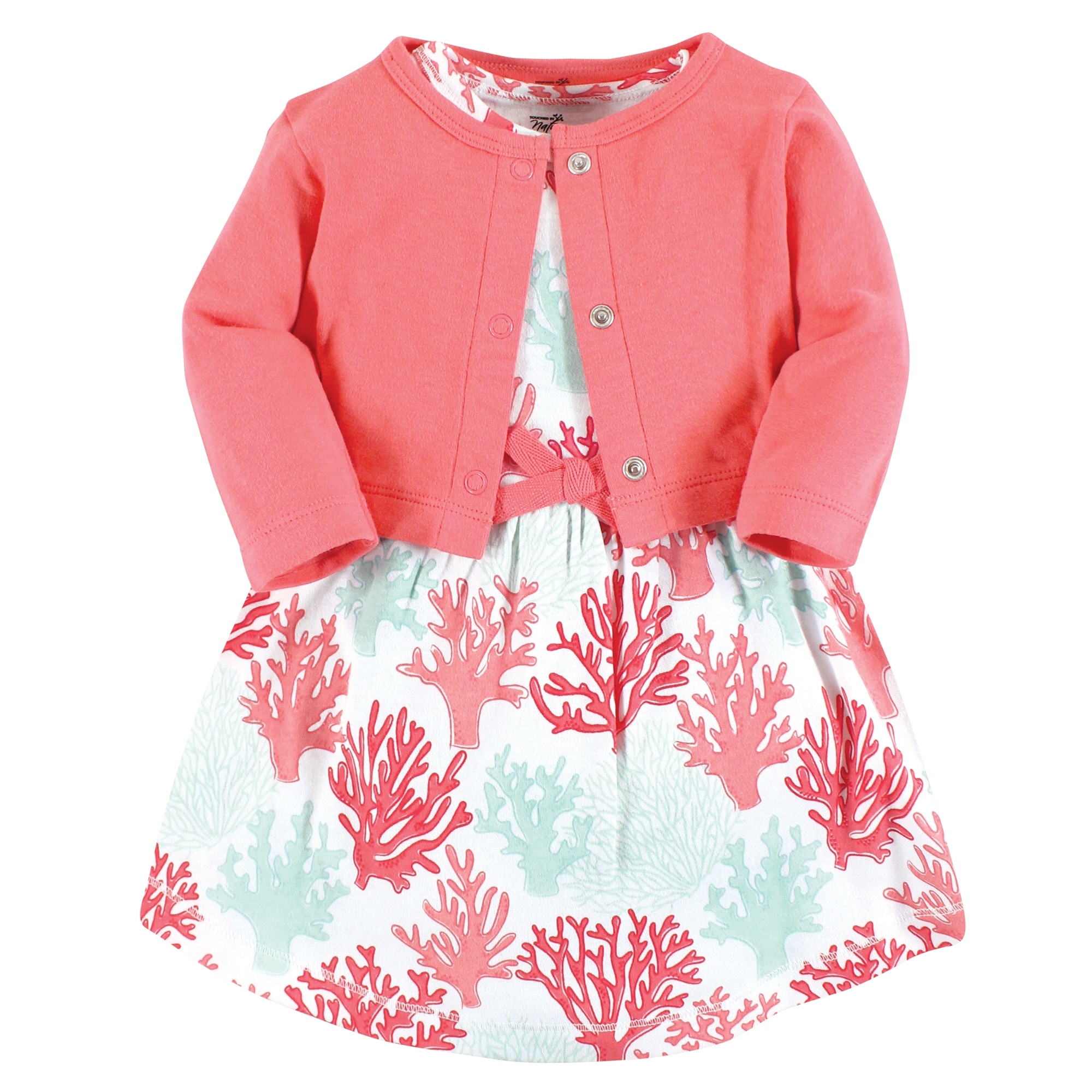 Touched by Nature Girls Infant, Baby, and Kids Organic Cotton Dress and Cardigan, Coral Reef