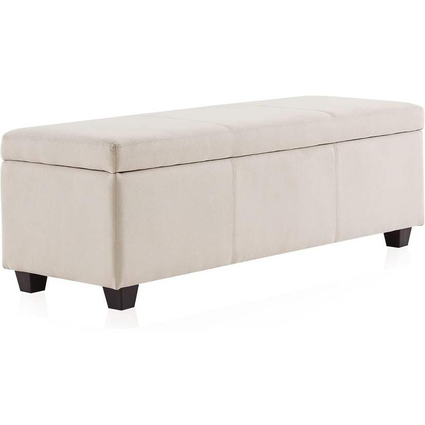Beige 47-Inch Faux Leather Extra Long Storage Bench with Safety Hinge, Foot Rest, 300lb Capacity