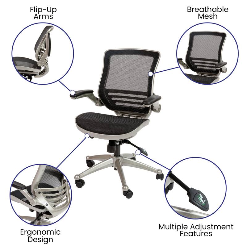 Mid-Back Transparent Mesh Executive Swivel Office Chair with Flip-Up Arms