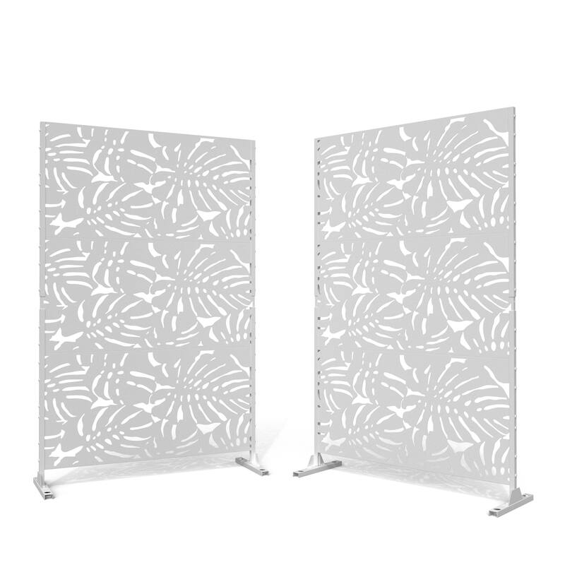 2Set Patio Outdoor Privacy Metal Screens and Panels - White - 011-Large Leaves