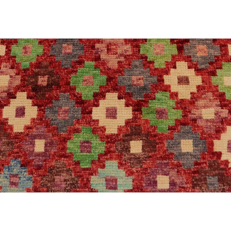 Contemporary Balochi Wise Red/Blue Hand Knotted Wool Rug - 3'3'' x 4'10''