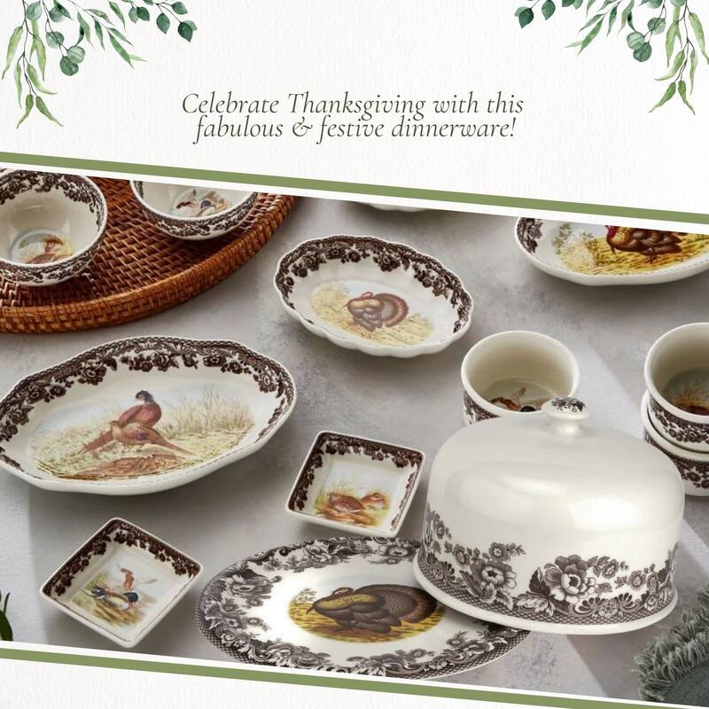 Spode Woodland Turkey Motif Serving Platter with Dome - 11.5 inch