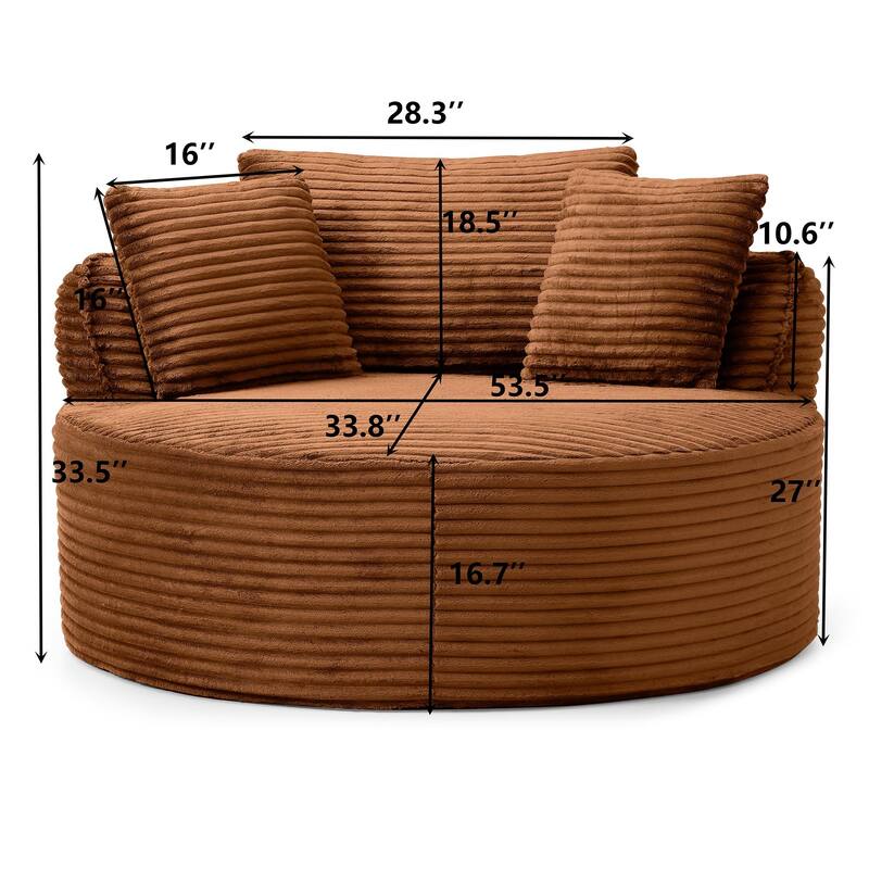 Round Accent Chair, Corduroy Boneless Deep Seat Floor Lounge Chair with 3 Pillows, No Assembly