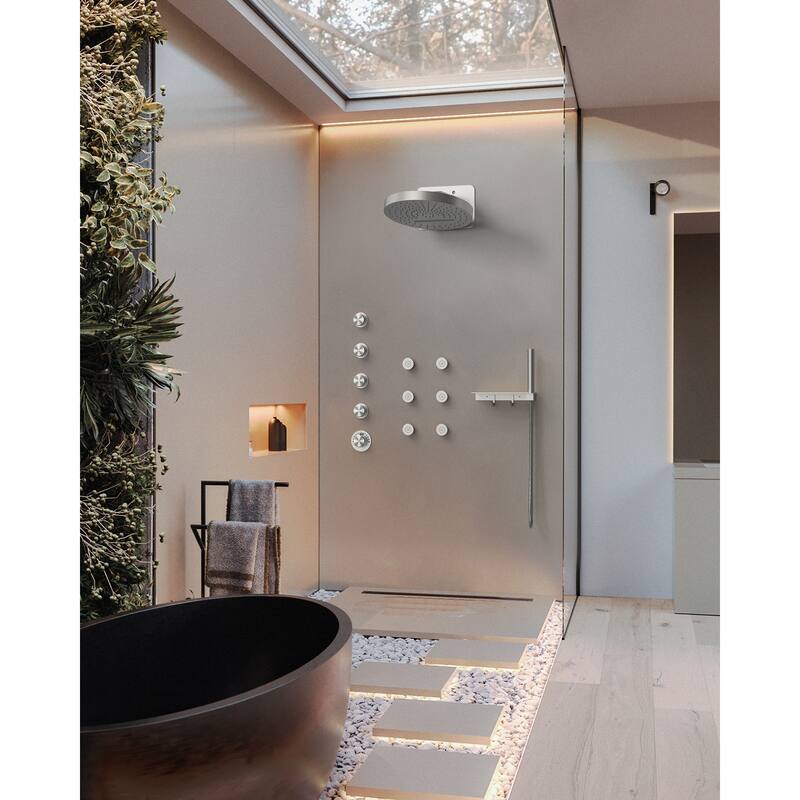 GRANDJOY Shower Faucet Set 12 inch Wall Mount Rainfall Waterfall Shower Head Body Jets Handheld Spray Thermostatic Valve