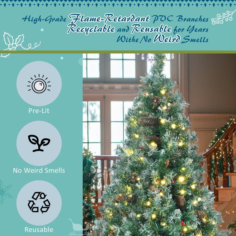 6FT Pre-Lit Christmas Tree with Garland & Wreath Set, LED Multi-Color & Warm Lights, Green and White Tips