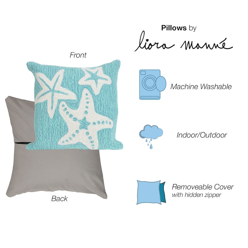 Liora Manne Frontporch Starfish Indoor/Outdoor Pillow Aqua 18" Square