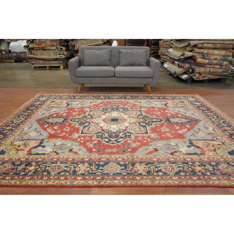 Hand Knotted Oriental 100% Wool Carpet Traditional Floral Red Heriz (serapi) Area Rug - 10' 0'' X 8' 0''
