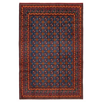 ECARPETGALLERY Hand-knotted Uzbek Kargahi Blue Wool Rug - 6'5 x 9'5