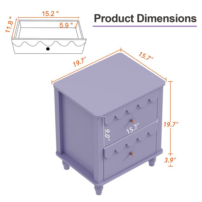 2 Drawers Nightstand Curved Design Cloud Bedside Table