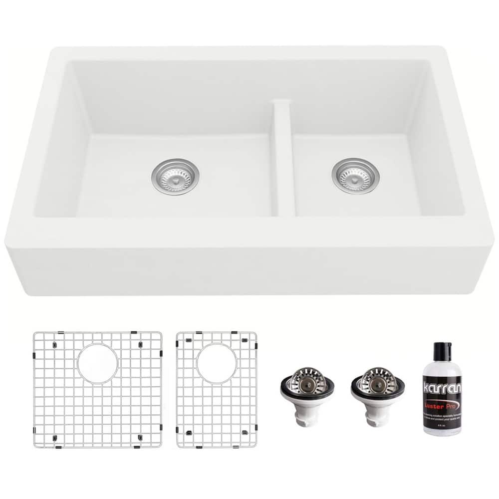 Karran USA QAR-760-PK1 Quartz QAR 34" Farmhouse Double Basin Quartz