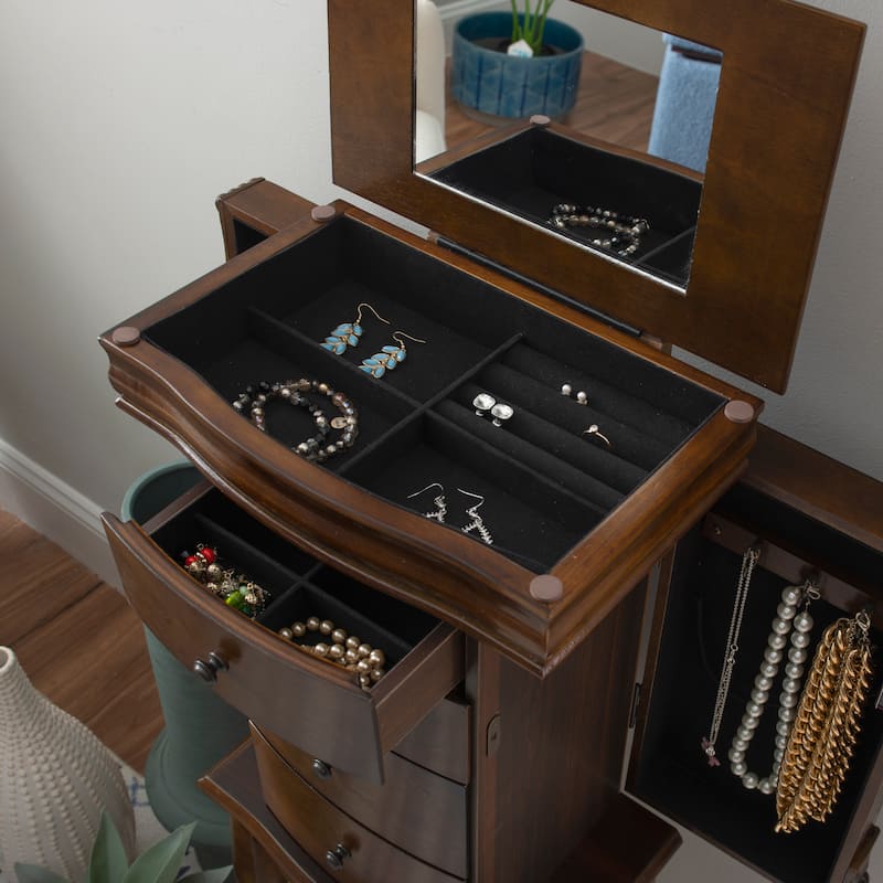 Serena Mirrored Walnut Standing Jewelry Armoire