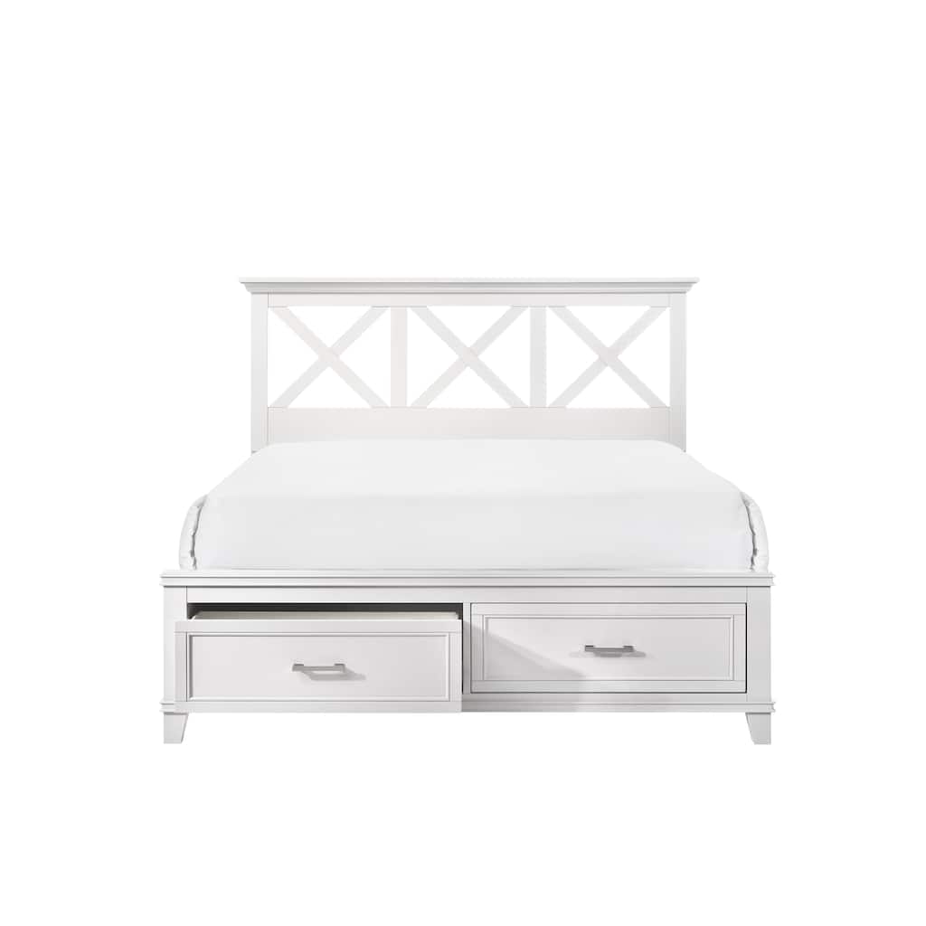 King Size Storage Bed with X-Designed Headboard and Transitional Style