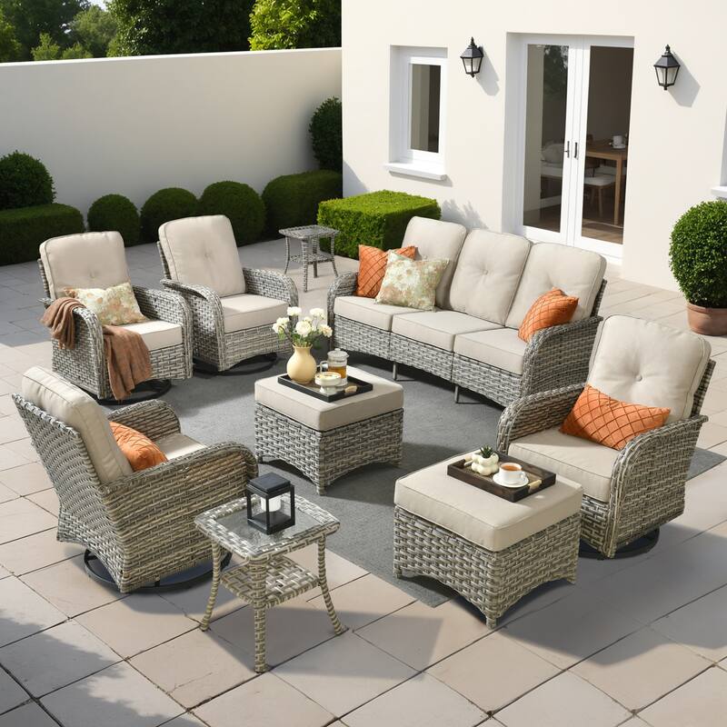 OVIOS 9-piece Patio Wicker Conversation Furniture Set
