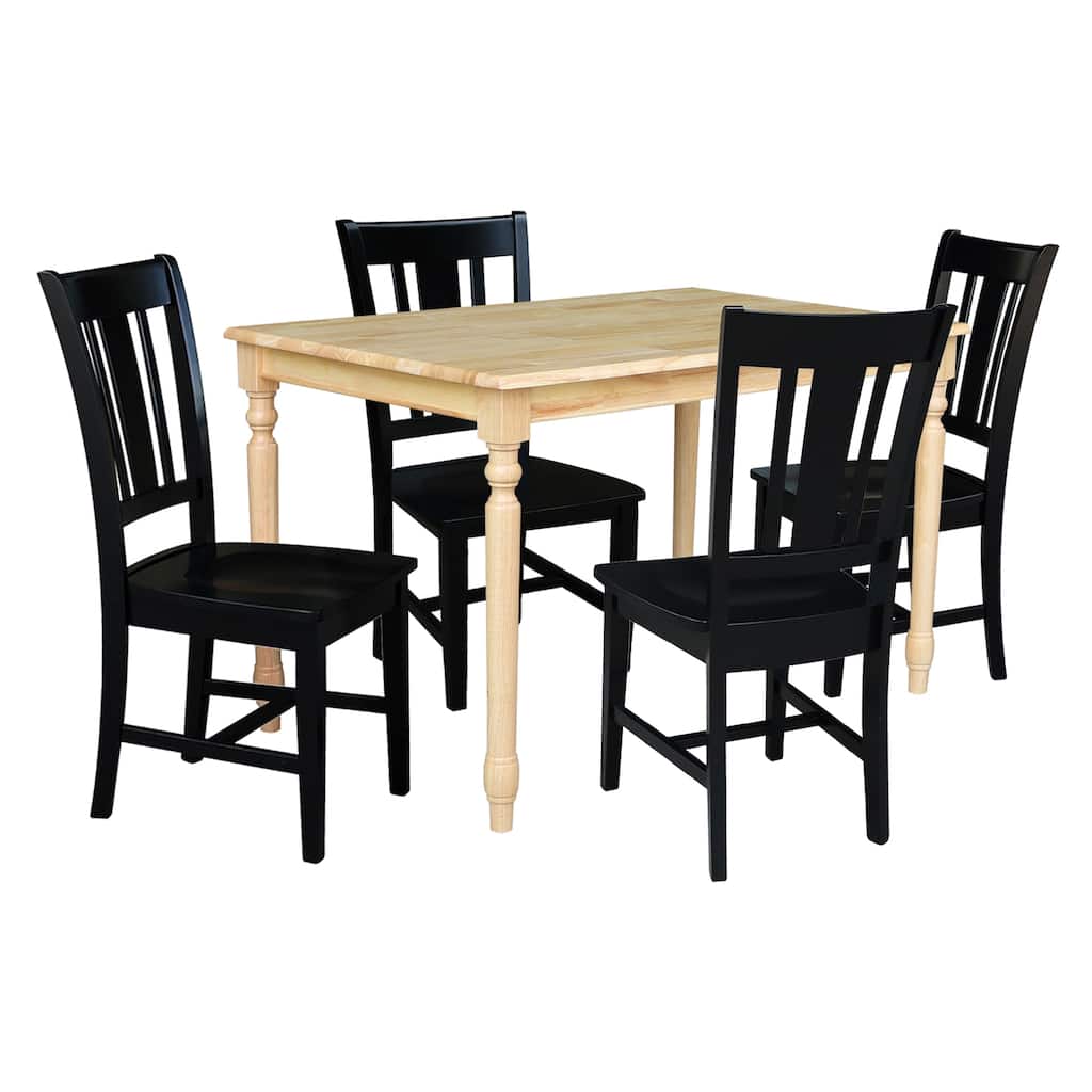 30" x 48" Solid Wood Dining Table with 4 Chairs - N/A