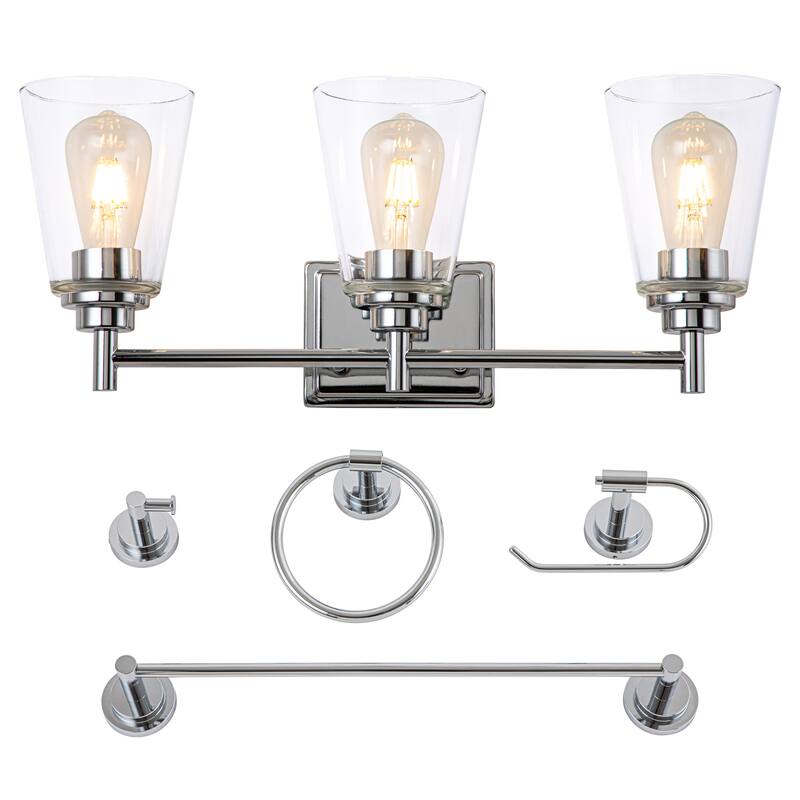 3-Light Chrome Vanity Light All-In-One Vanity Light Set - Chrome
