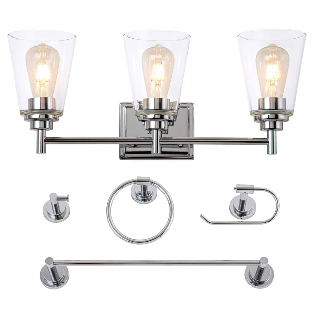 3-Light Chrome Vanity Light All-In-One Vanity Light Set