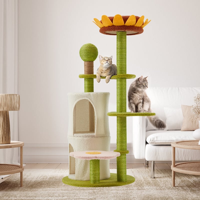 Sunflower Cat Tree, Multi-Functional Cozy Cat Tower, Cat Condo for Indoor Cats - Sunflower