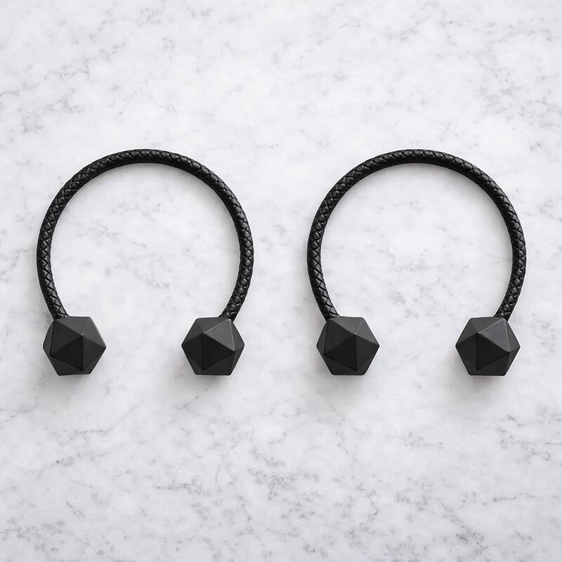 Set of 2 Wooden Cubic Tiebacks Twist Geometrik Big Size - 13"L x 1.4"W x 1.4"D - Black