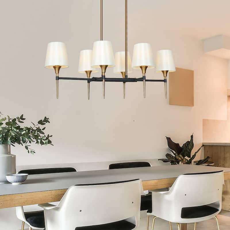 Modern Farmhouse Black Gold Linear Chandelier Mid-century 6-Light 31.5-inch Shaded Island Pendat - 31.5"* W 15.7" * H 12.2"