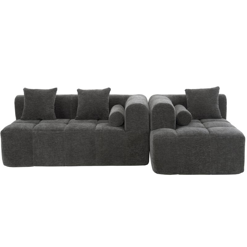 Full-Compressed Sectional Sofa with L-Shape Chaise, Modular 3 Seater Sectional Sofa, Upholstered Sofa with Side Pockets