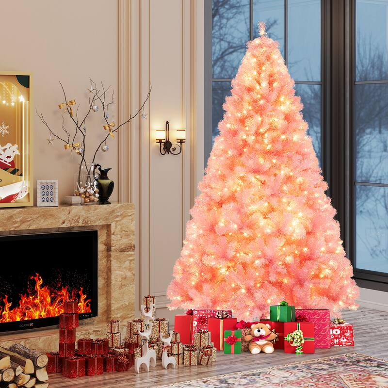 Gymax 7.5 FT Pre-Lit Tinsel Christmas Tree Artificial Xmas Tree w/