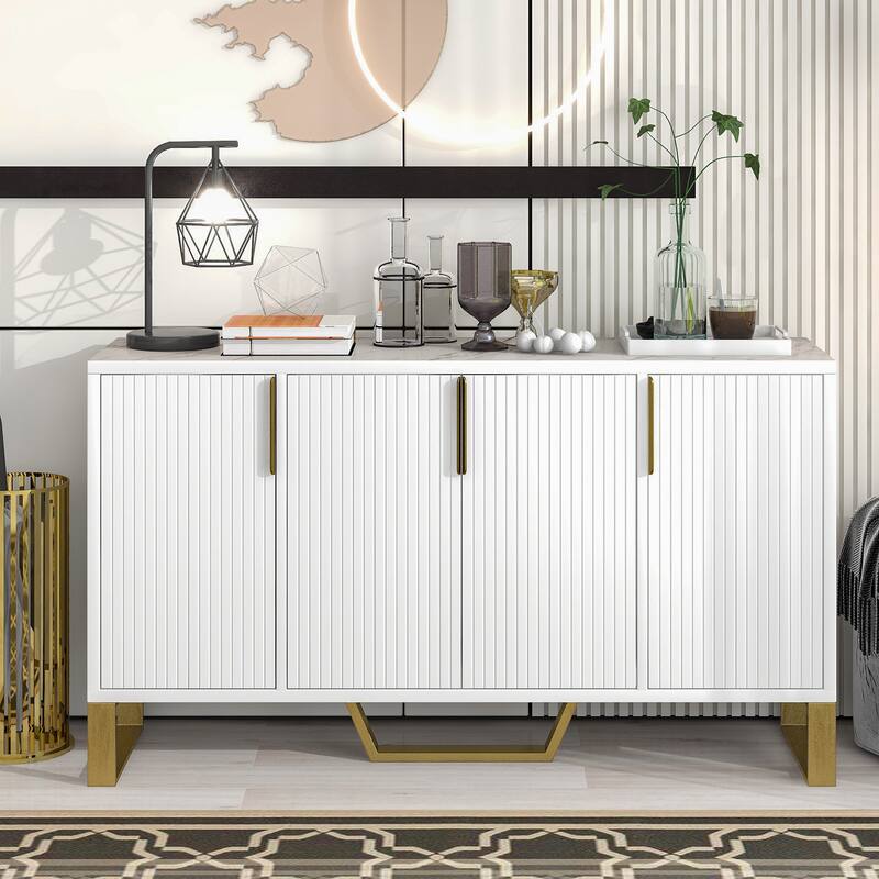 Nestfair Sideboard Kitchen Cabinet with Four Doors and Adjustable Shelves - White