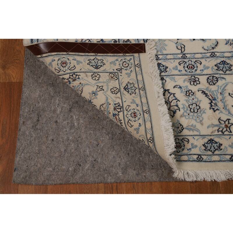 Wool & Silk Vegetable Dye Floral Nain Persian Area Rug Handmade Carpet - 8'2"x 10'9"