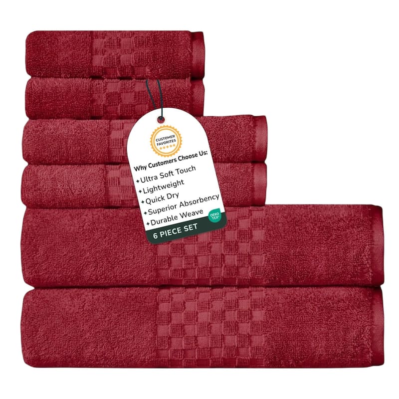 Feather and Stitch NY 650 GSM Premium Cotton 6 Piece Towel Set Super Absorbent Quick Dry Spa Quality