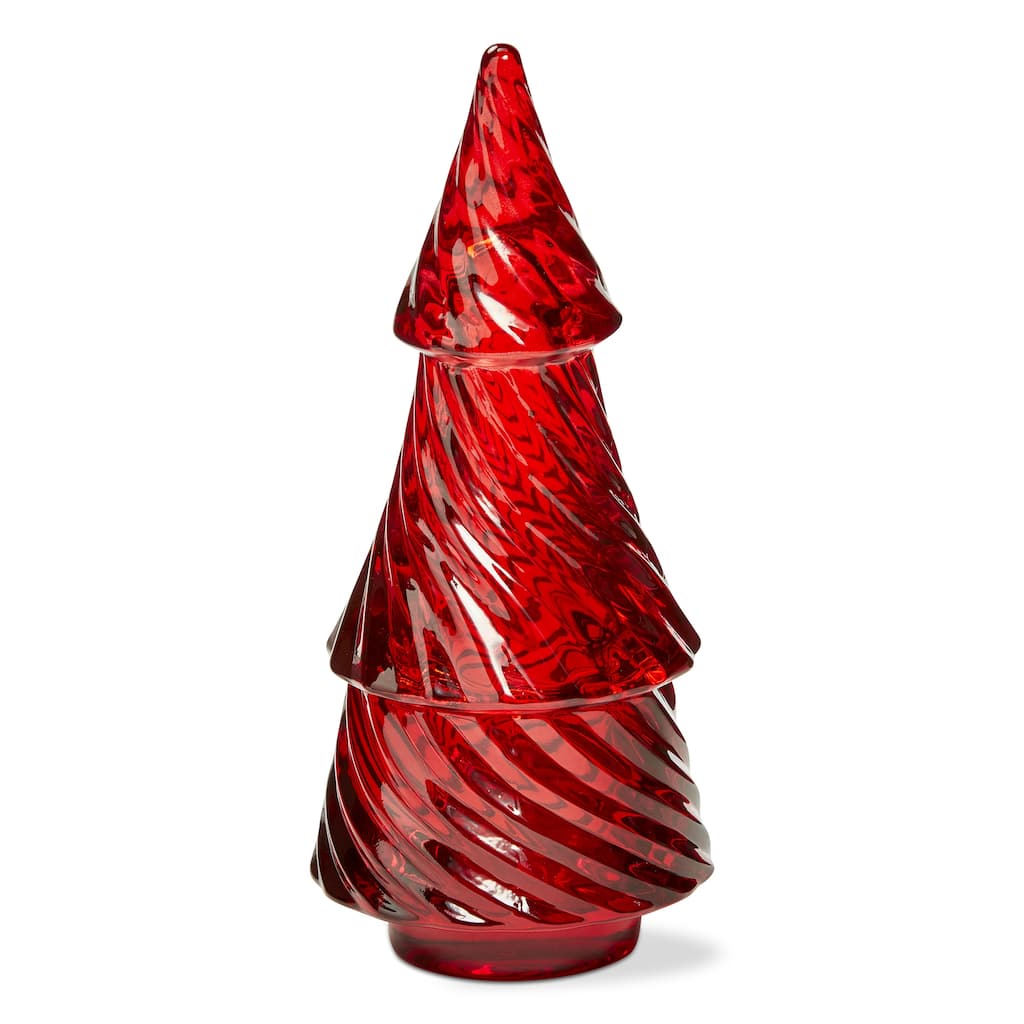 Christmas Glass Twist Tree Tealight Candle Holder Red, 6.25 inch