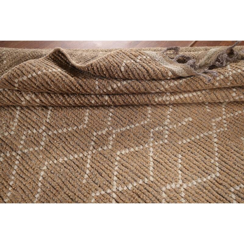 Earth Tone Moroccan Oriental Area Rug Handmade Brown Wool Carpet - 6'0"x 9'10"