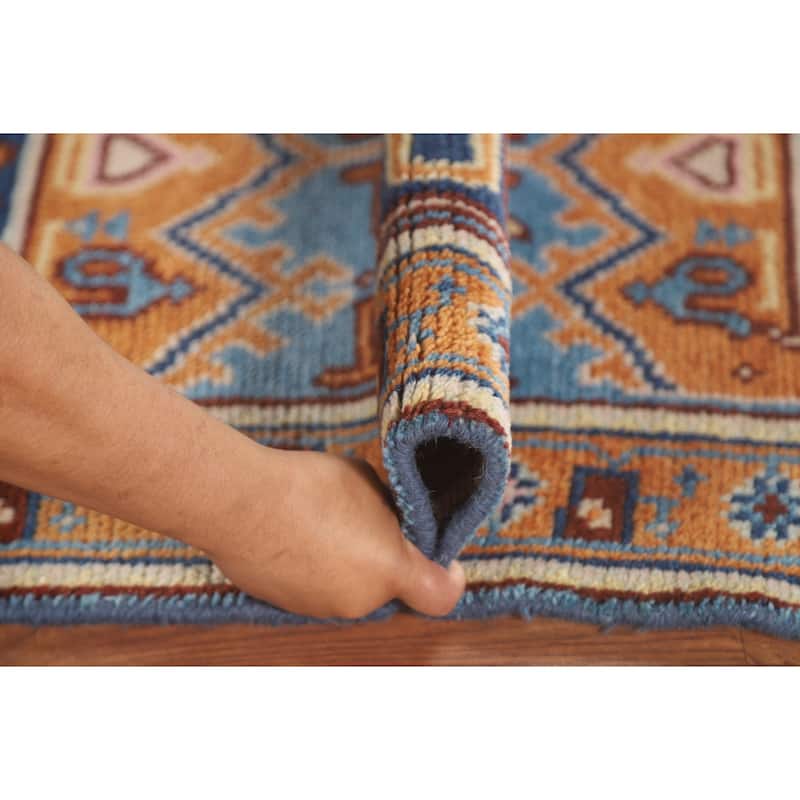 Geometric Kazak Runner Rug Hand-Knotted Wool Carpet - 2'6" x 7'10"