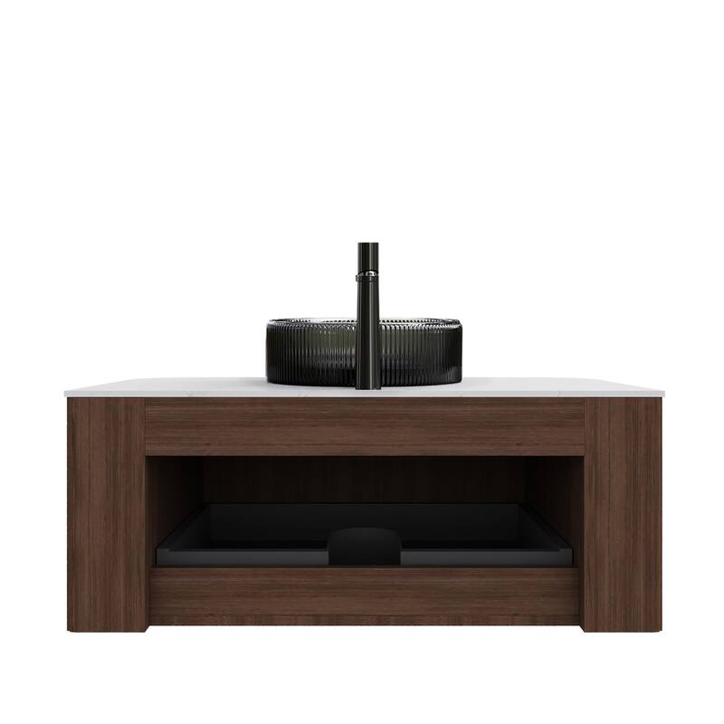 Wall Mounted Bathroom Vanity with Transparent Black Round Glass Basin