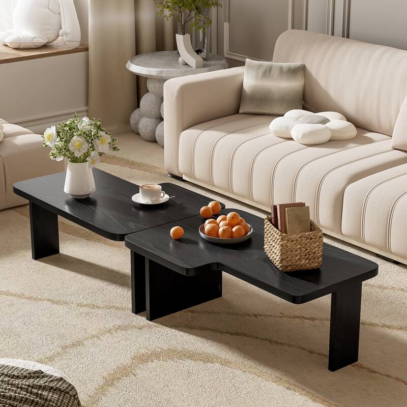 Roomfitters Minimalist Coffee Table Set, Rectangular Center Table with Two-Tone Design