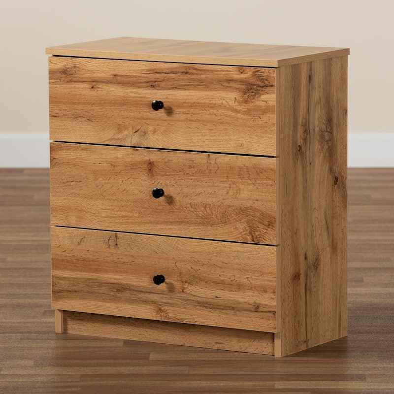 Decon Modern Oak Brown Finished Wood 3-Drawer Storage Chest