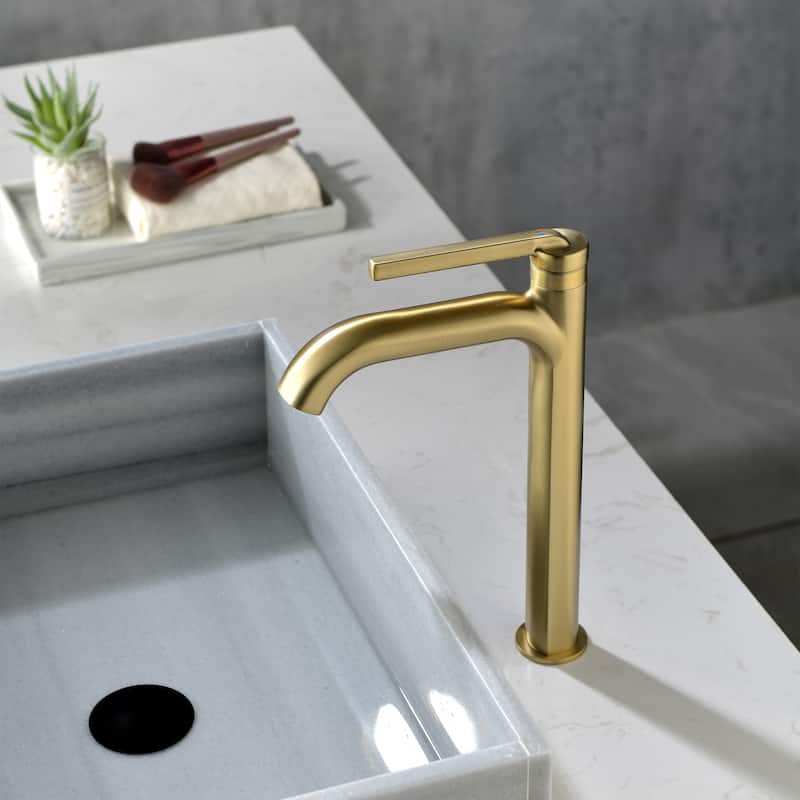 9-12" H Solid Brass Single Handle Bathroom Sink Faucet