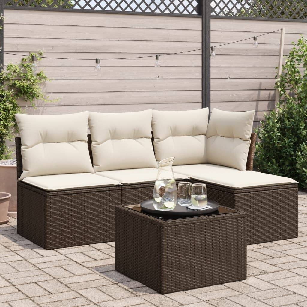 vidaXL Garden Sofa Set Brown PE Rattan, Powder-Coated Steel, Tempered Glass - 21.7 x 21.7 x 14.6