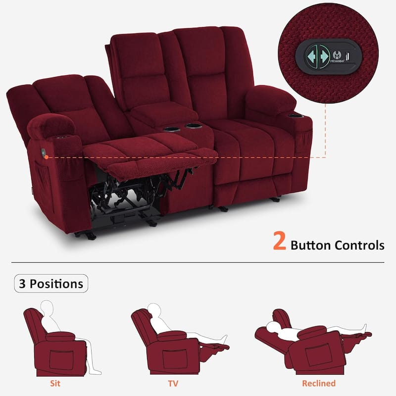 MCombo Electric Power Reclining Sofa with Massage and Lumbar Heat, Fabric 6015/6025/6035/6045