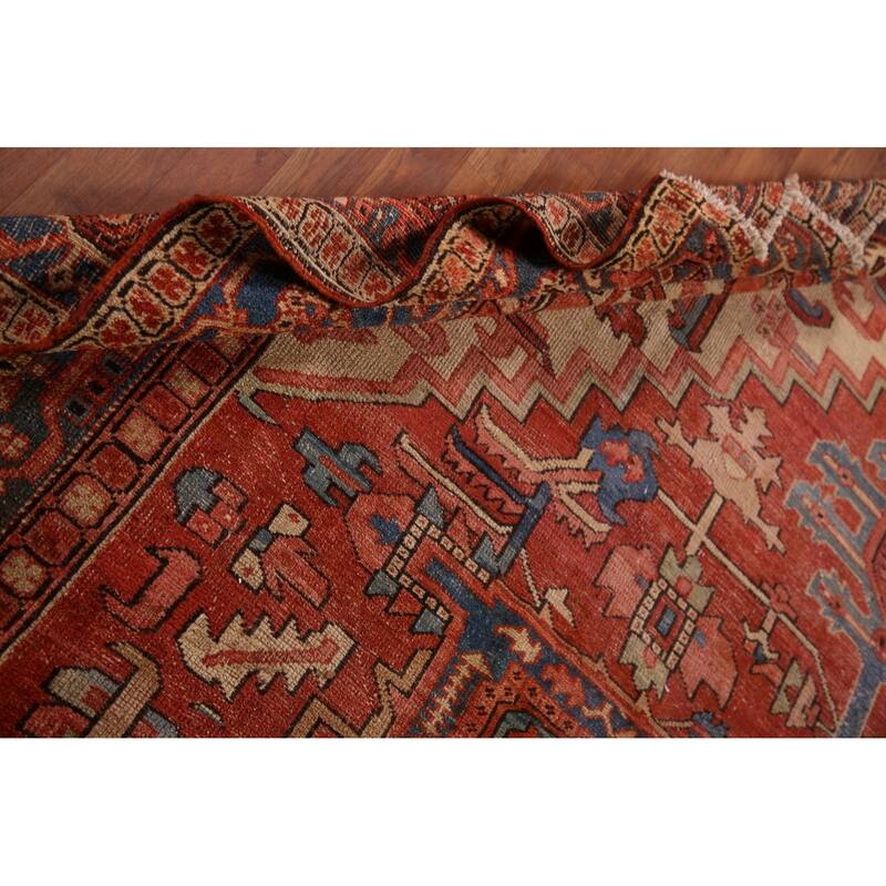 Pre-1900 Antique Vegetable Dye Heriz Serapi Persian Wool Carpet - 9'2" x 10'10"