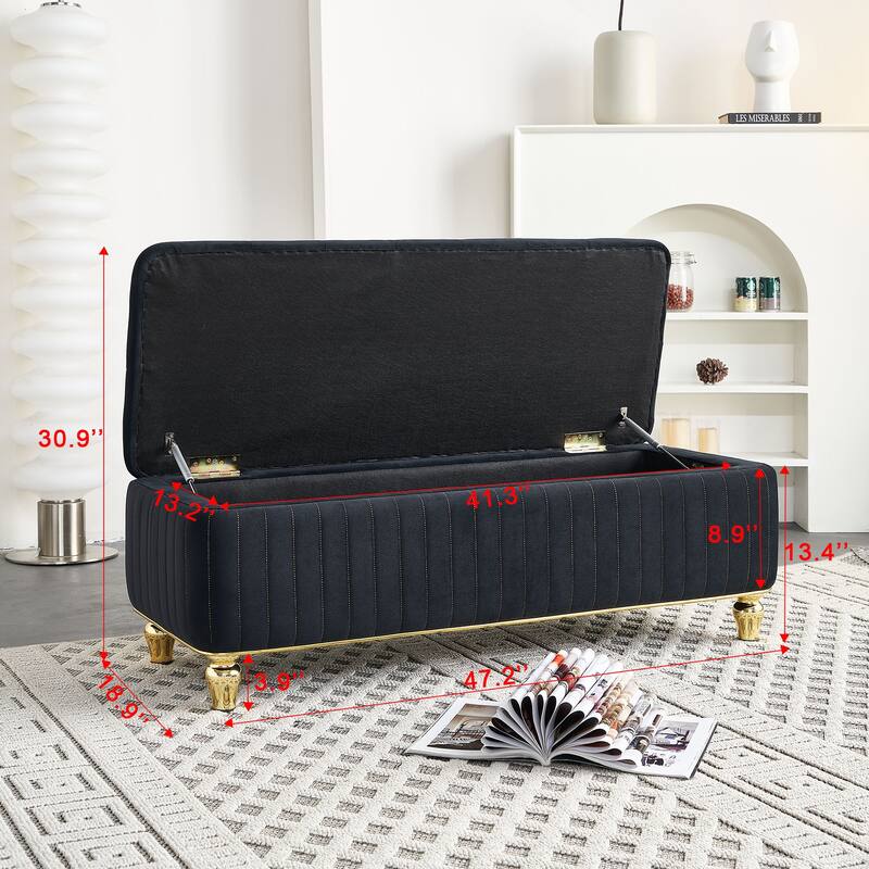 Storage Bench Ottoman Bench with Safety Hinge, Black Footstool End of Bed Bench Vanity Bench Lounge Bench