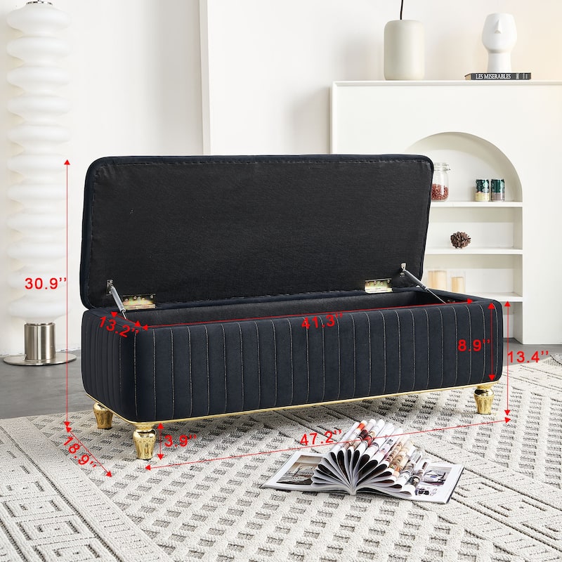 Upholstered Velvet Fabric Storage Ottoman with Safety Hinge
