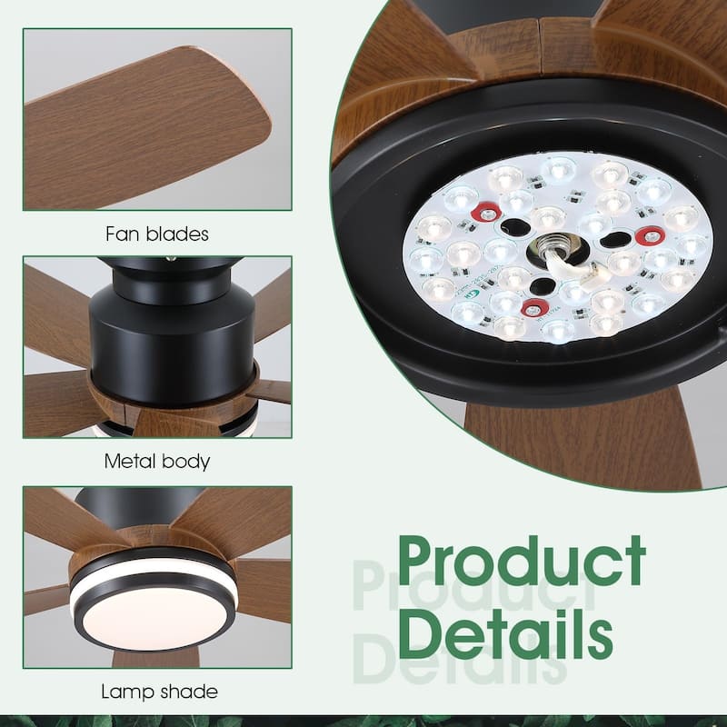41'' Modern Indoor Ceiling Fan with Lights, Dimmable LED Light, 5 Reversible Blades (Brown) - 41 Inches