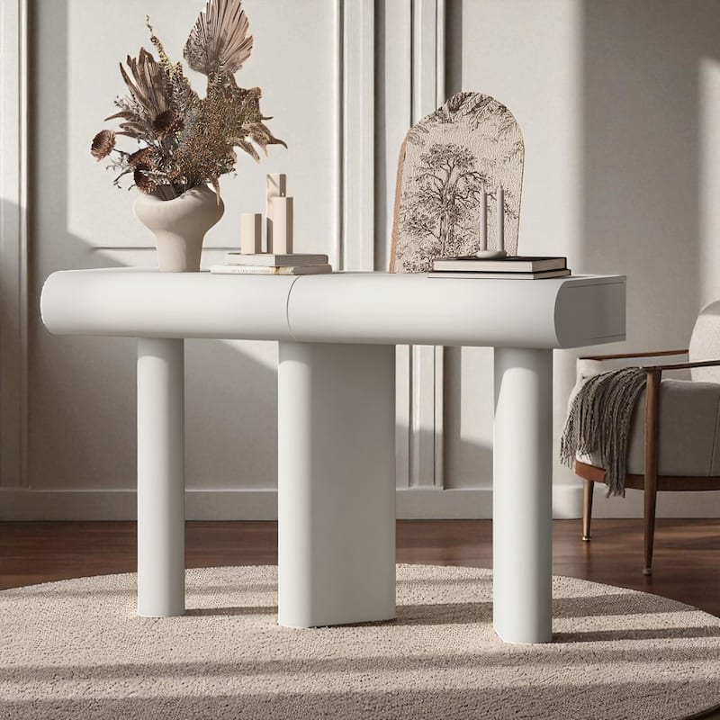 47.6" Modern Entryway Console Table with 2 Curved Drawers and Geometric Legs, Glossy Narrow Hallway Table
