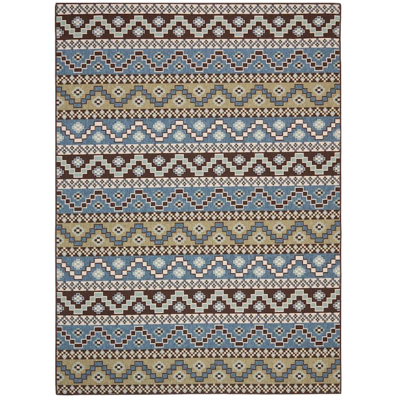 SAFAVIEH Veranda Dymph Indoor /Outdoor Waterproof Patio Backyard Rug - 8' x 10' - Blue/Creme