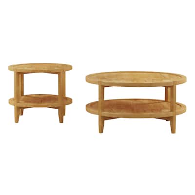 2-piece Round Wooden Coffee and End Table Set in Maple - 2 Piece