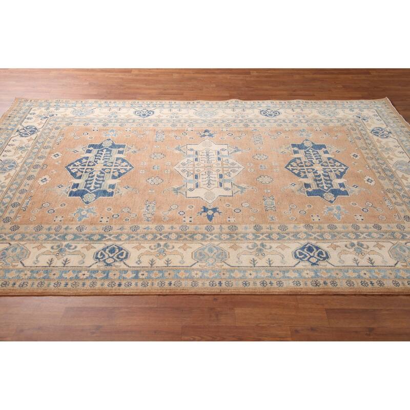 Geometric Kazak Area Rug Hand-Knotted Bedroom Wool Carpet - 5'11" x 8'9"