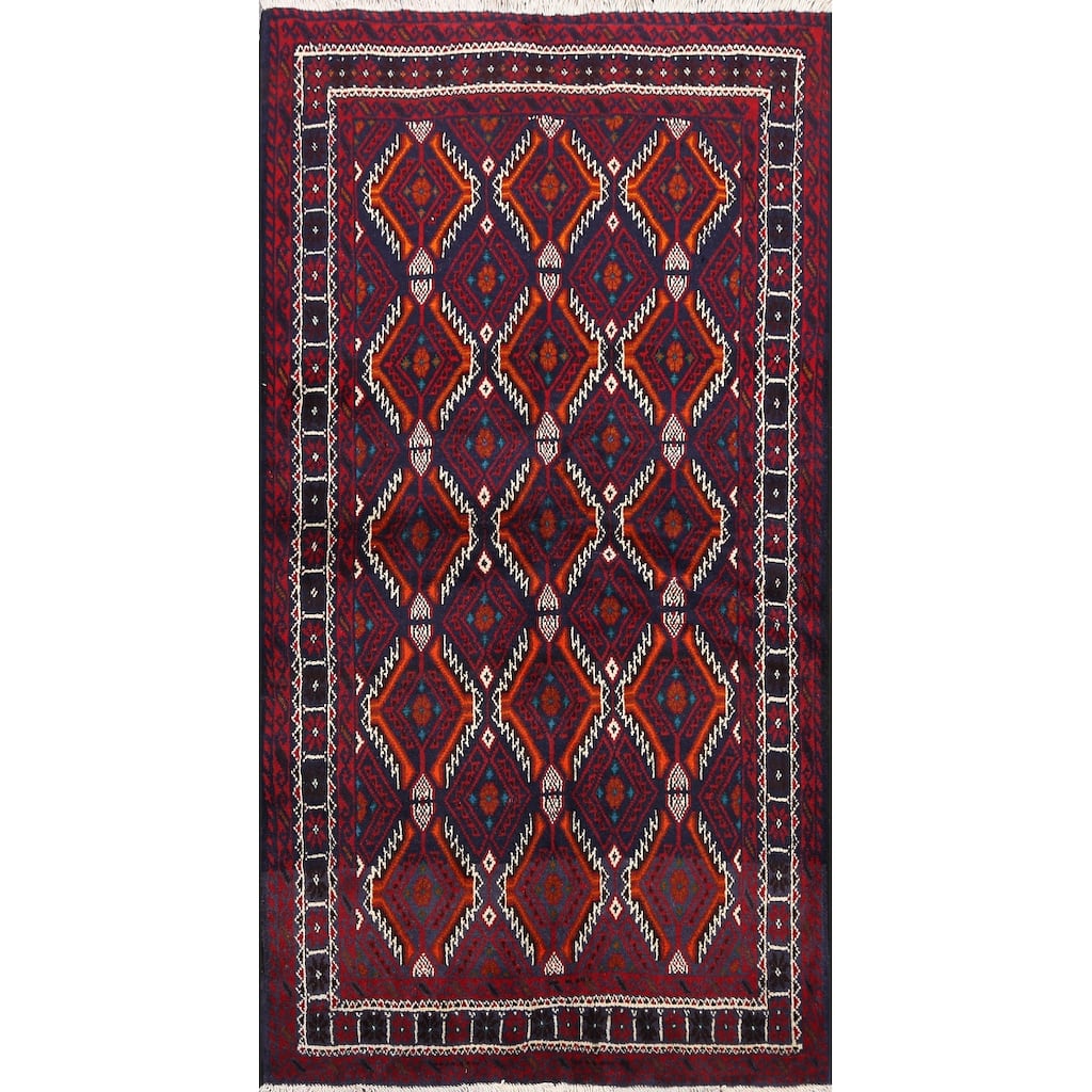 Traditional Geometric Balouch Persian Wool Area Rug Handmade Carpet - 3'4" x 5'6"