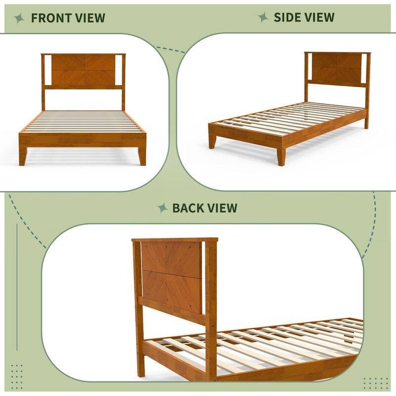 Twin Size Deluxe Bed Frame with Headboard with Solid Wood, No Box Spring Needed, Easy Assembly, White