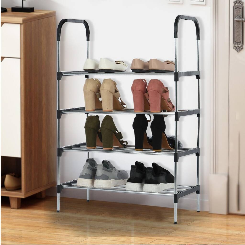 4-Tier Stackable Shoe Rack, Expandable & Adjustable Shoe Organizer Storage Shelf