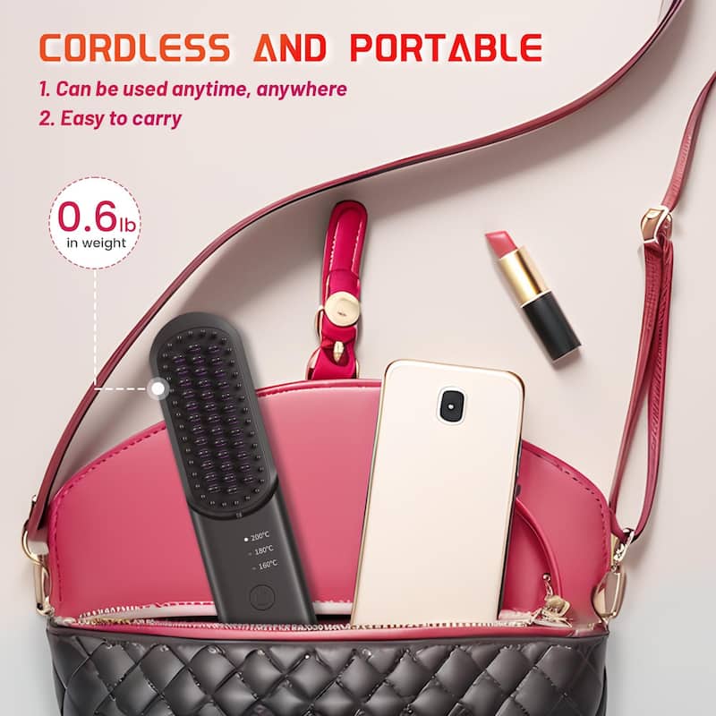 Cordless Hair Straightener Brush - Portable Ionic Hot Comb