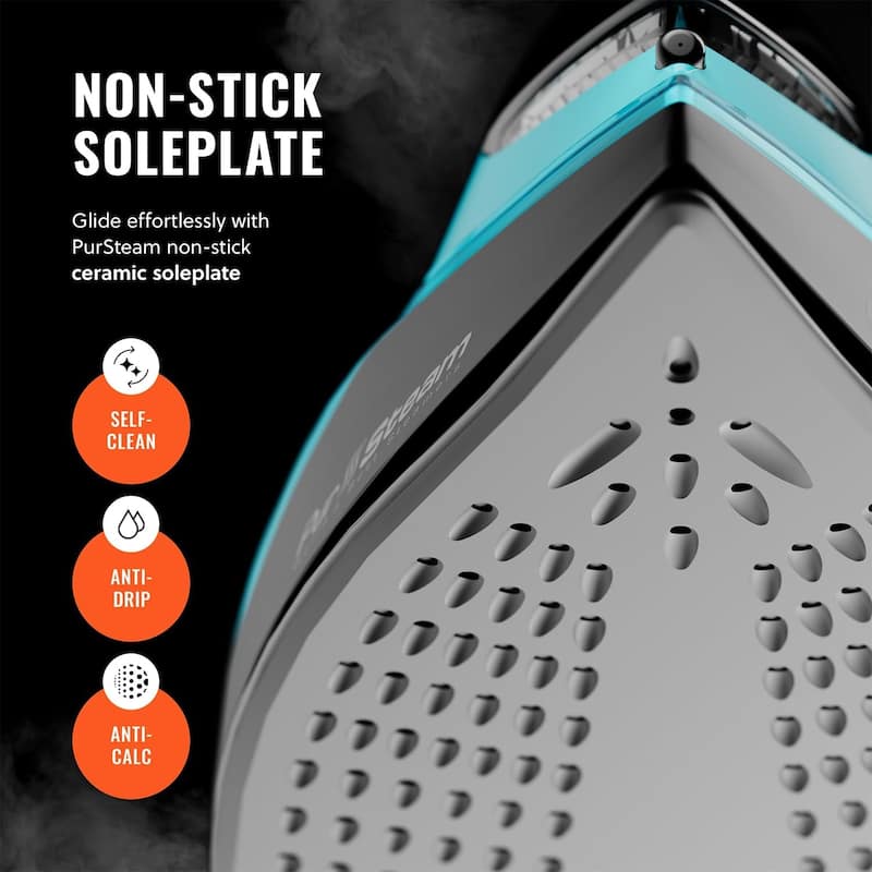PurSteam SteamTech Elite 1750W Steam Iron, Digital Temp Control & LED Display, Ceramic Soleplate, Self-Clean, Auto Shut-Off